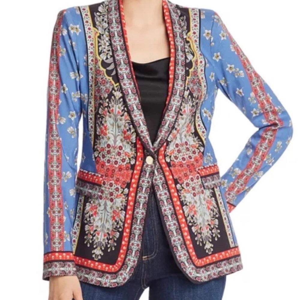 Alice + Olivia Blue and Red Patterned Blazer Size 0 - flowers